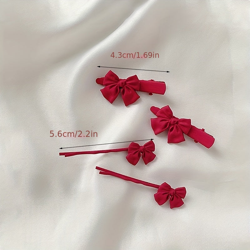 2pcs Red Bow Hair Clip Bobby Pin Duck Billed Clip for Women