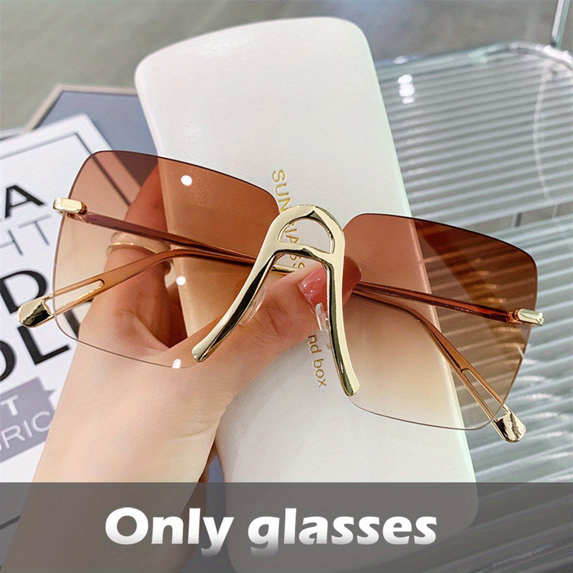 Square Rimless Sunglasses Gradient UV400 Sun Shades Glasses