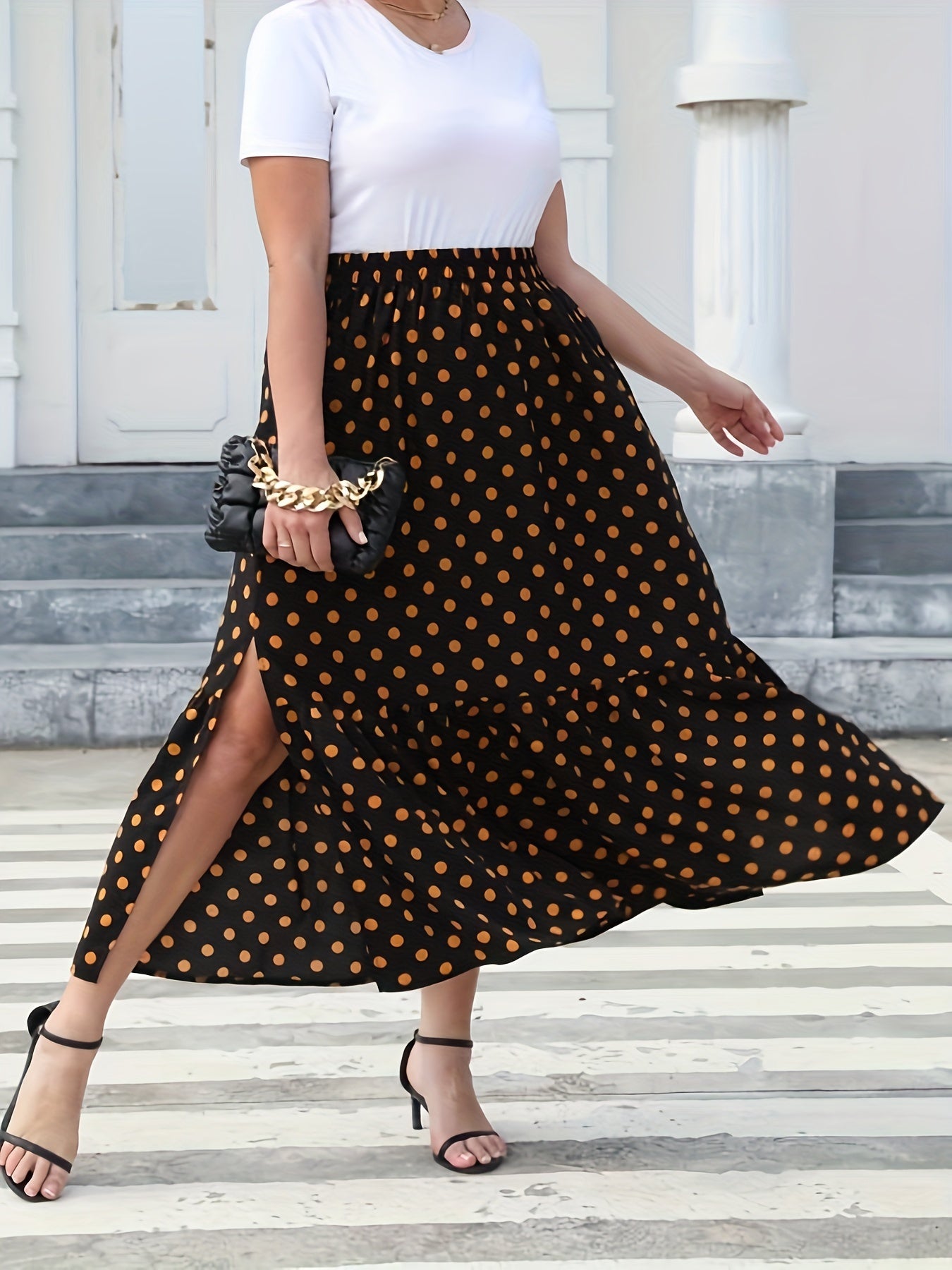  Casual Skirt Women's Plus Dot Print Smock Maxi Skirt