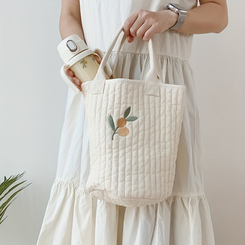 Embroidered Quilted Cotton Tote Bag for Moms On the Go