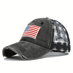 Pentagram Print Ponytail Baseball Cap Flag Embroidery Mesh