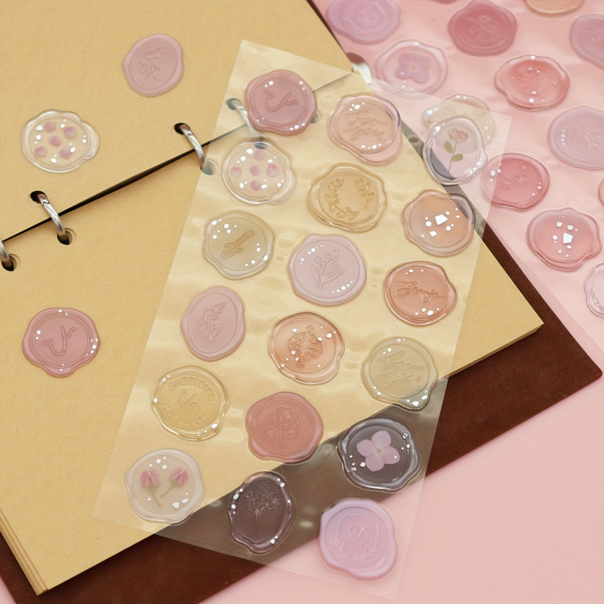 18pcs DIY Pink Flower Plant Seal Stickers