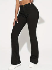 High Waist Flared Jeans High Rise Bell Bottom Slash Pockets