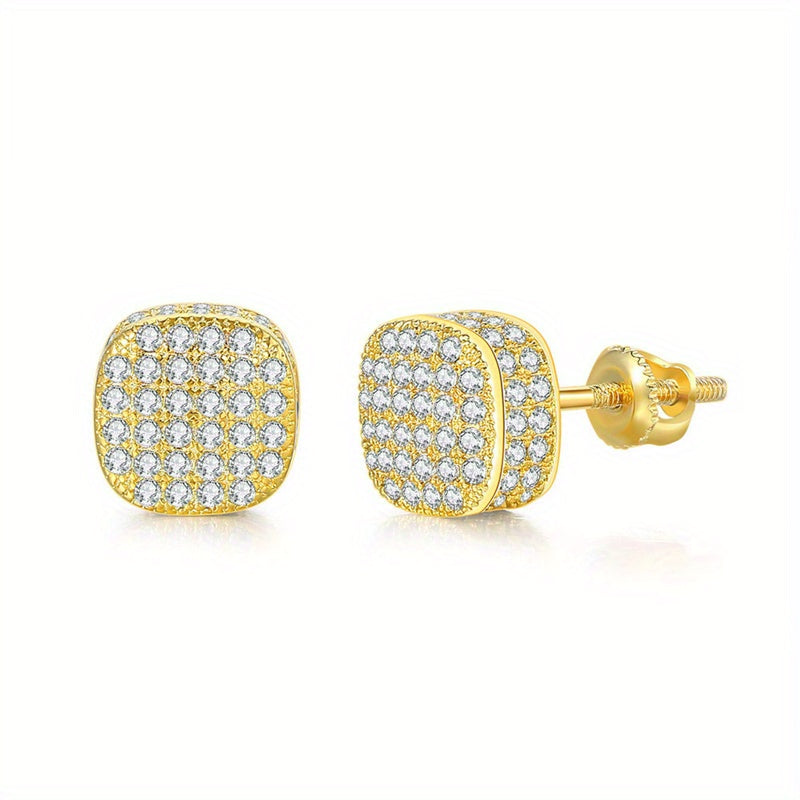Round Stud Earrings Paved CZ Stone Silver Golden Ear Jewelry