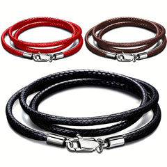 Men 3mm Wax Cord Choker Necklace Stainless Steel Clasp 16