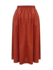 Women's Plus Button Decor Elastic Waist Solid Maxi Skirt
