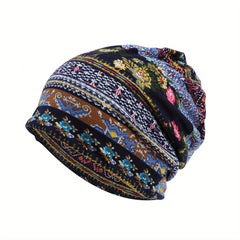 Geometric Pattern Baggy Slouchy Chemo Sleep Beanie Hat Elastic Cap
