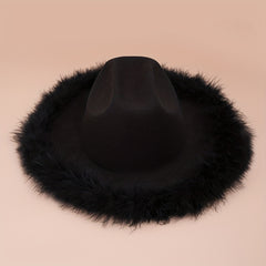 Feather Brim Cowgirl Hat Outdoor Sun Fedora Cap