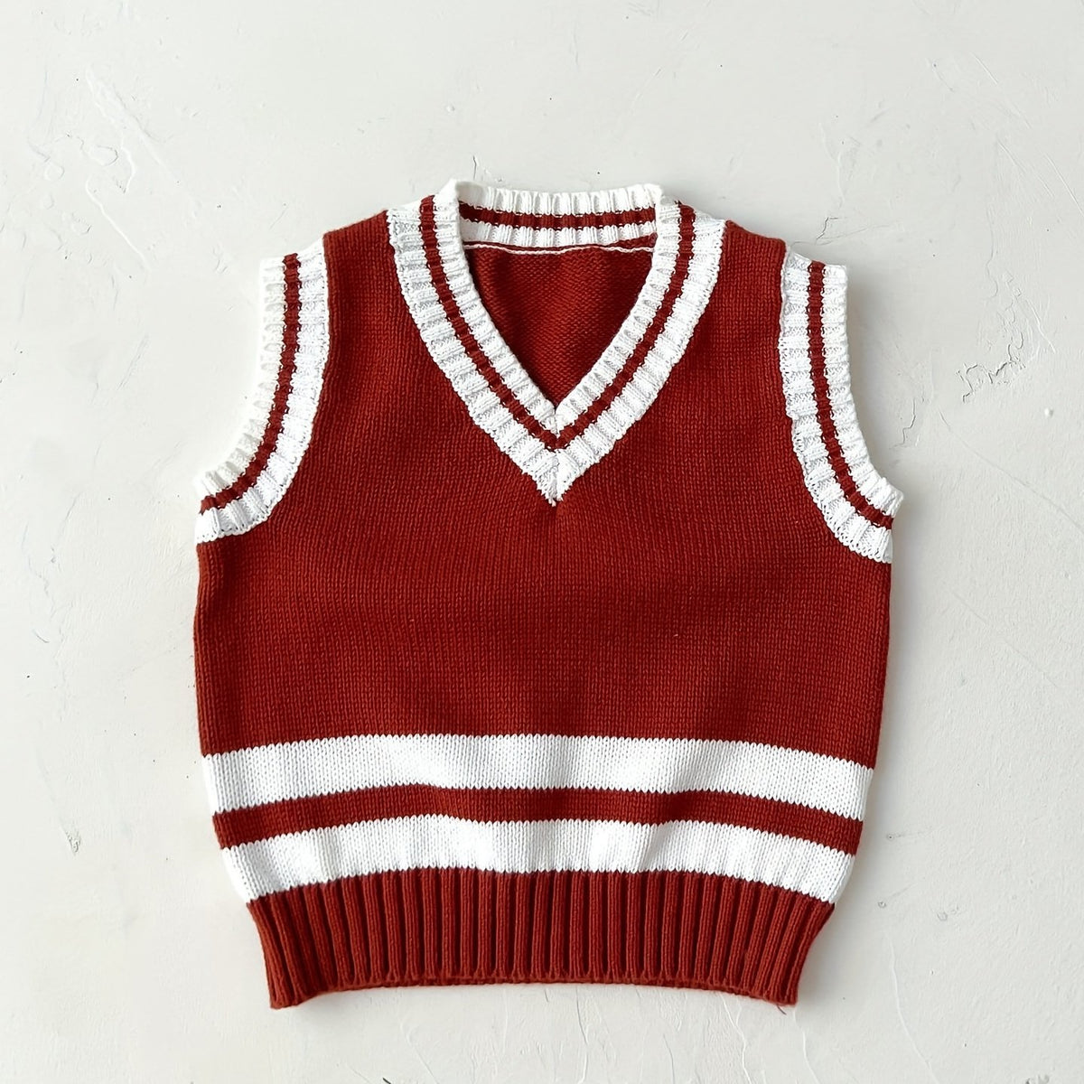 Baby Knitted Vest Kids Cotton Striped V Neck Sweater Top