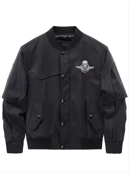 Men's Skull Print Baseball Jackets Solid Jacket Thermal Outerwear