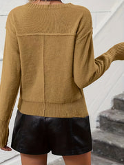  Casual Sweater Solid Stitching V Neck Long Sleeve Pullover