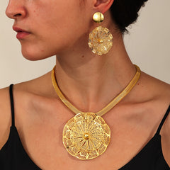 18K Plated Alloy Pendant Necklace & Earrings Set for Wedding