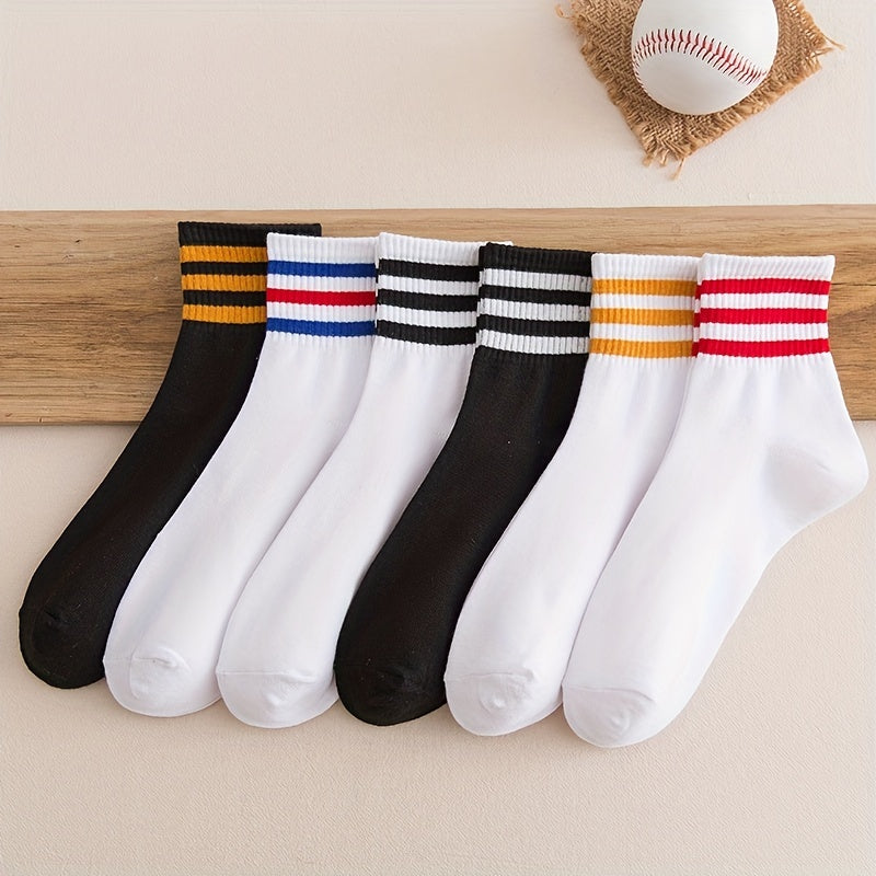 5 Pairs Striped Sports Socks College Style All match Socks Women's Stockings