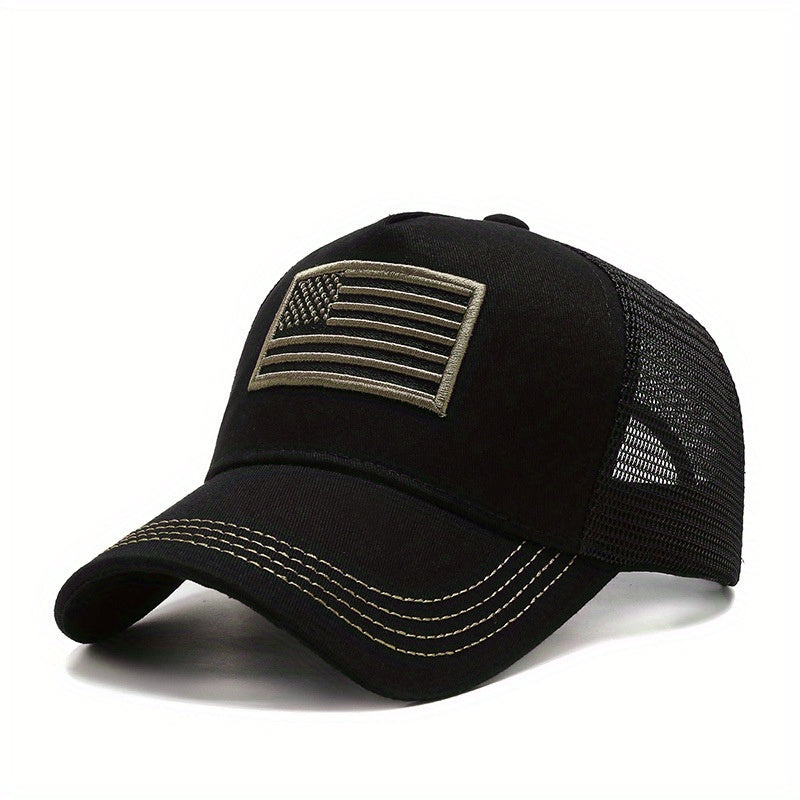 American Flag Embroidered Baseball Cap Half Mesh