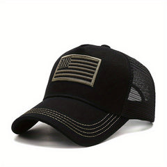 American Flag Embroidered Baseball Cap Half Mesh