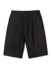  Solid Button Knee Length Elastic Waist Shorts