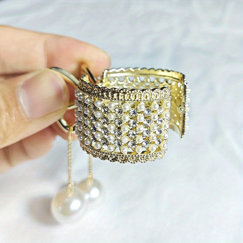 Y2K Rhinestone Faux Pearl Hair Clip Golden Metal Hair Accessory