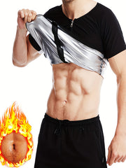 Men's Sauna Sweat Workout Crew Neck T-shirt Full Zip Body Shapewear