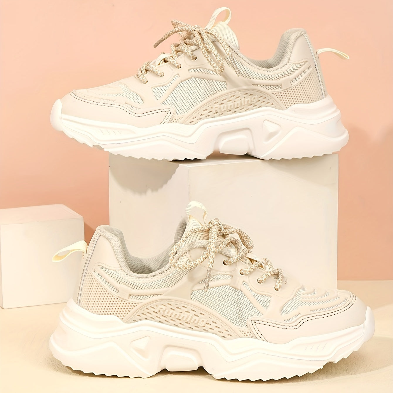 Mesh Breathable Running Shoes Heighten Retro Wear Resistance Chunky Sneakers