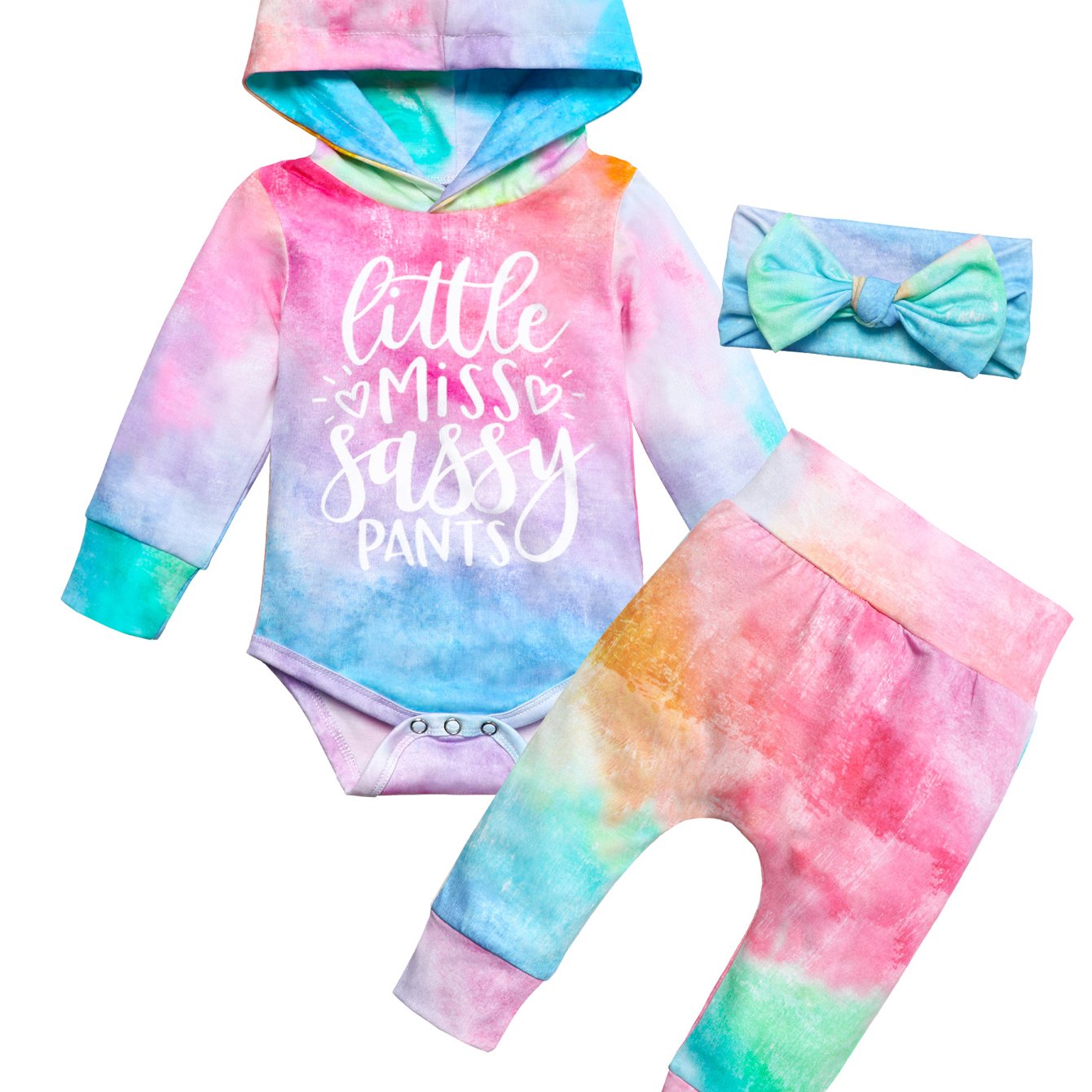 Baby Girls Tie Dye Hooded Bodysuit Sweatpants Set