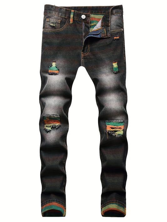 Men's Ripped Cotton Jeans Street Style Denim Pants