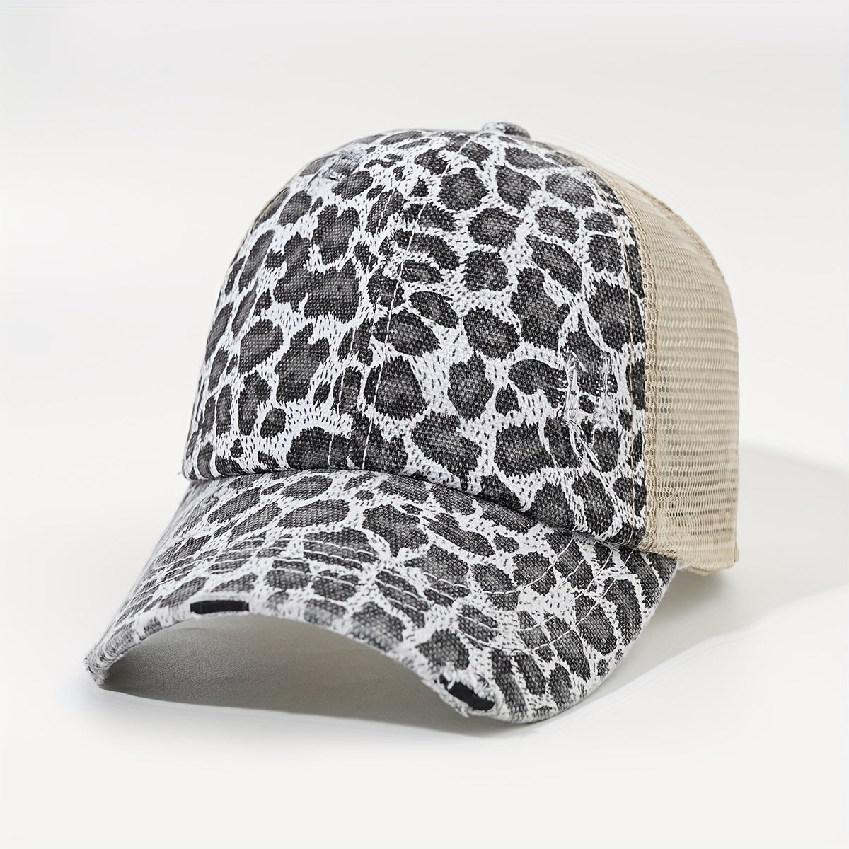 Leopard Print Ponytail Baseball Cap Mesh Trucker Hat