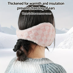 Women's Plush Earmuffs Soft Checkered Pattern Windproof & Warm Fit Cold Weather