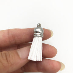 10pcs 38mm Leather Tassel Cap Charms Earring Fringe Keychain Pendant Straps