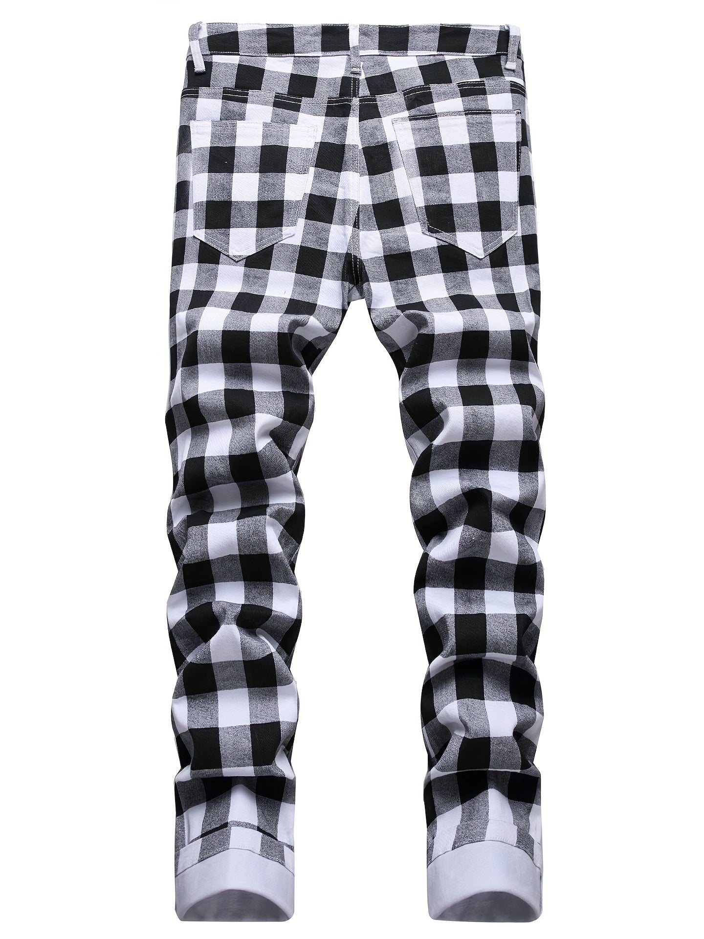 Boys Plaid Cotton Jeans Skinny Slim Fit Washed Denim Long Pencil Pants