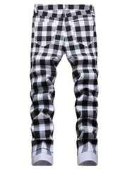 Boys Plaid Cotton Jeans Skinny Slim Fit Washed Denim Long Pencil Pants