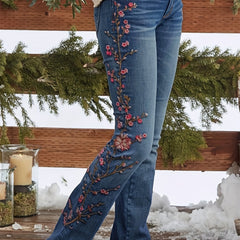 Women's Plus Embroidered Button Fly High Rise Jeans