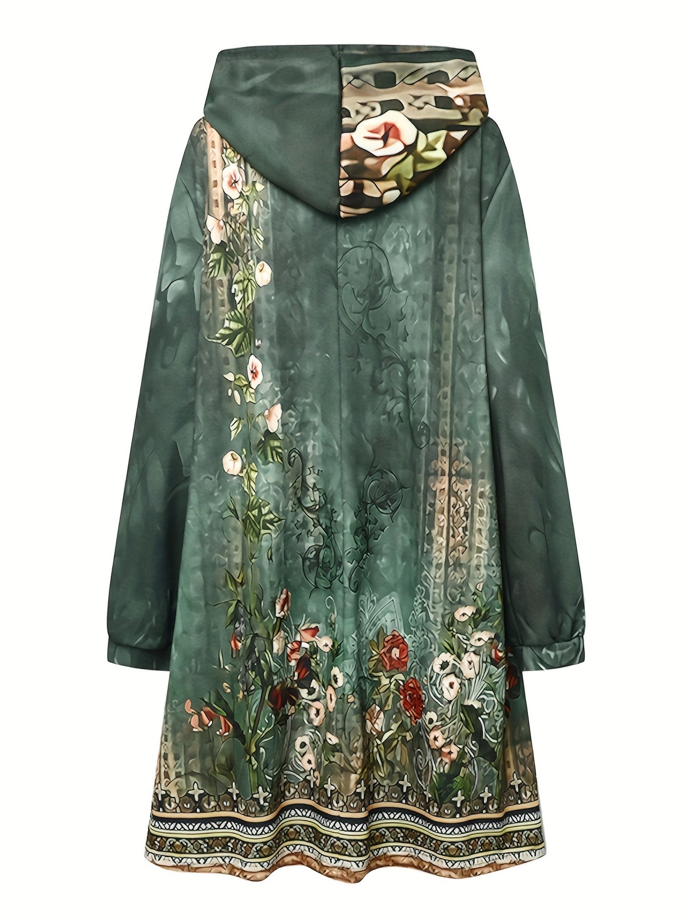 Floral Print Oversized Hoodie Drawstring Casual Sweatshirt