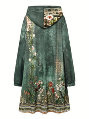 Floral Print Oversized Hoodie Drawstring Sweatshirt