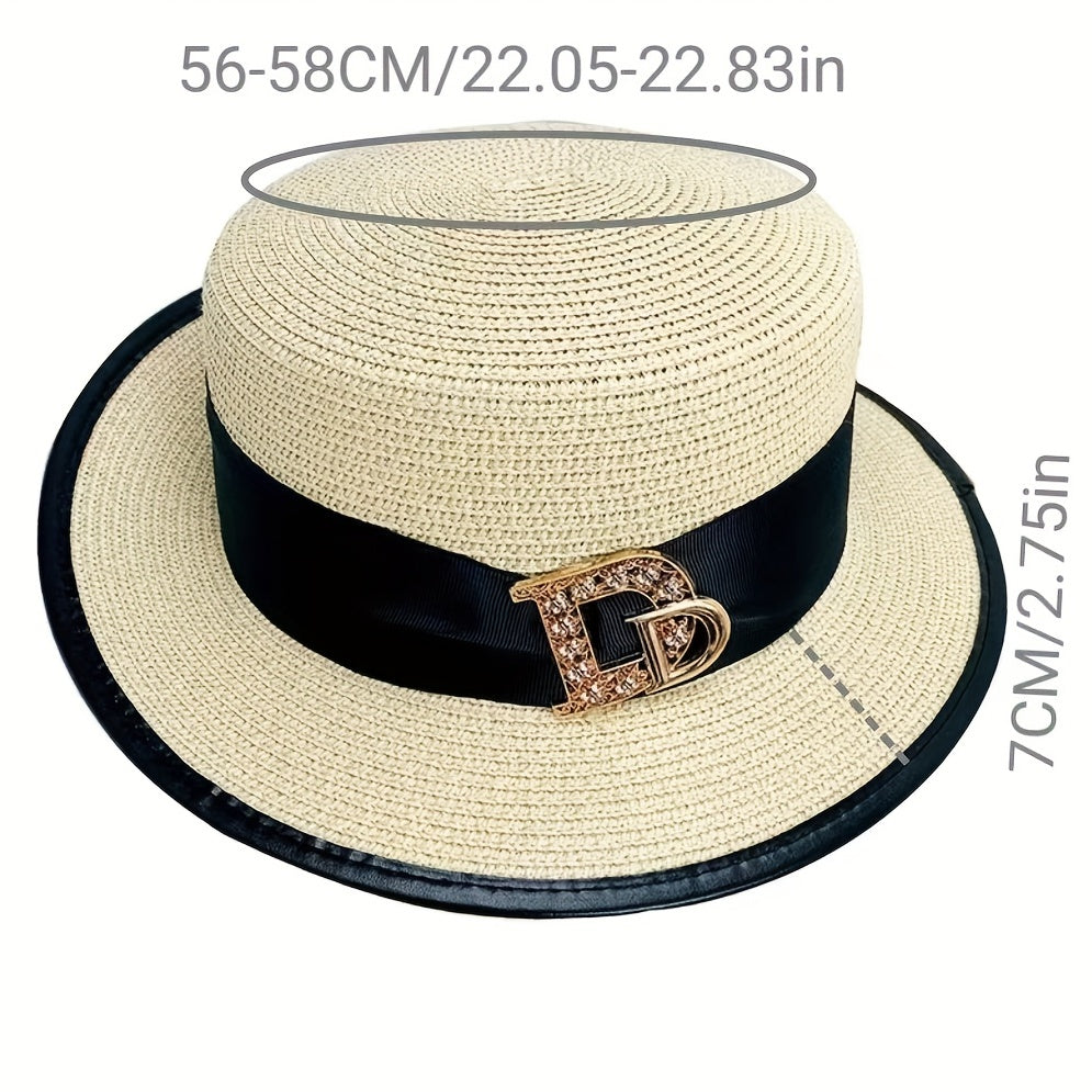 Vintage Flat Top Trilby Fedora Cap Women Sunscreen Straw Hats