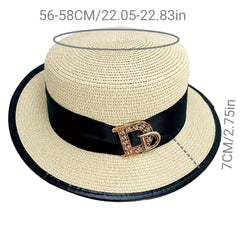Vintage Flat Top Trilby Fedora Cap Women Sunscreen Straw Hats