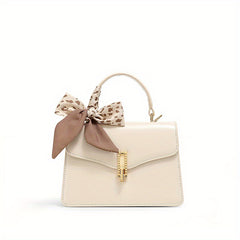 TOUTOU Square Handbag Small Scarf Decor Satchel Purse Leather Crossbody Bag