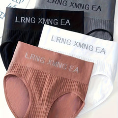 4pcs High Waist Letter Print Briefs Comfy & Breathable Panties Women's Lingerie