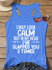  Casual Tank Top Women's Plus Slogan Print Round Neck Vest Top