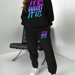  Slogan Print Sweatshirt & Joggers Set