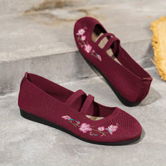 Women's Floral Embroidered Slip-On Flat Shoes Soft Sole Casual Walking Flats