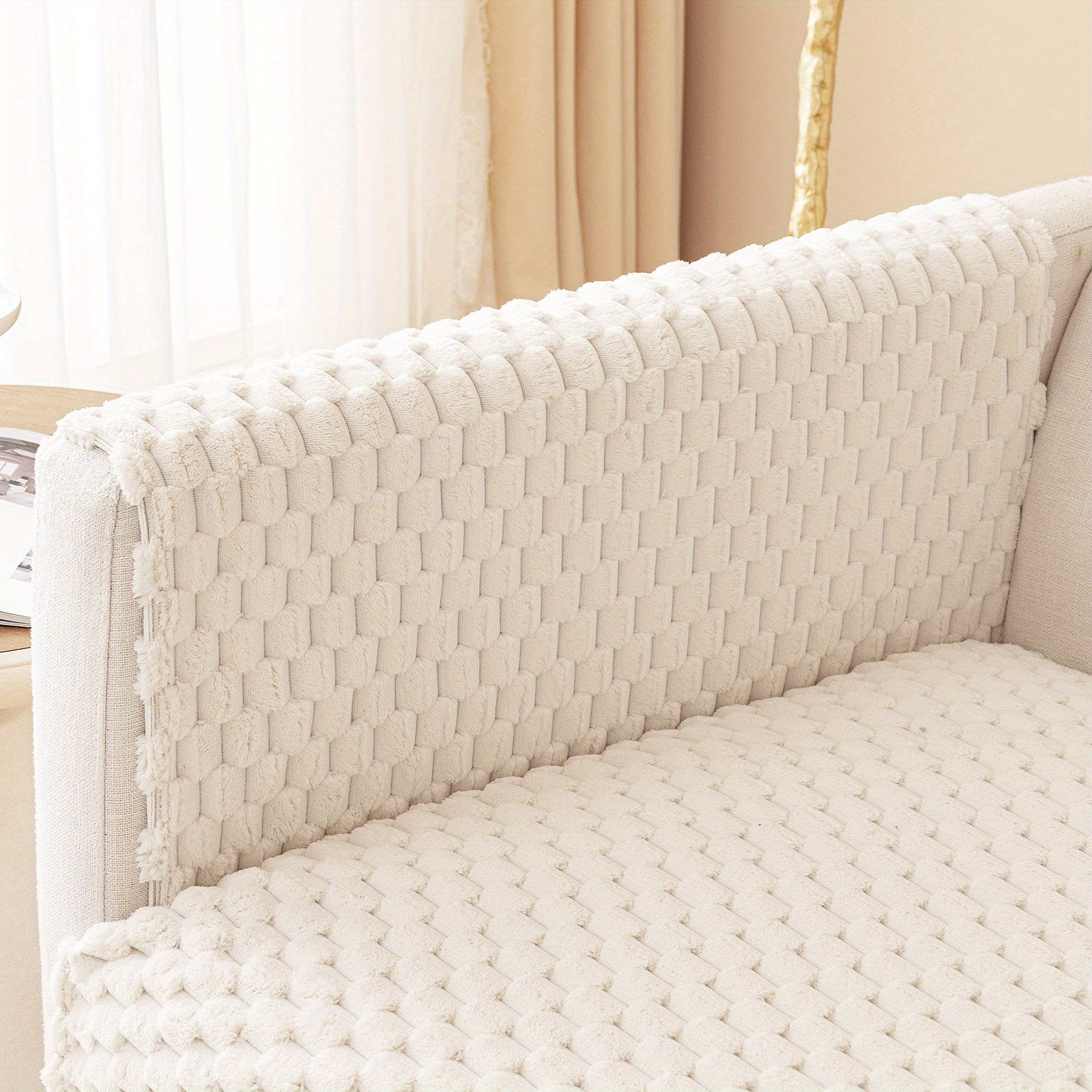 Honeycomb Velvet Sofa Slipcover Thick Plush Furniture Protector