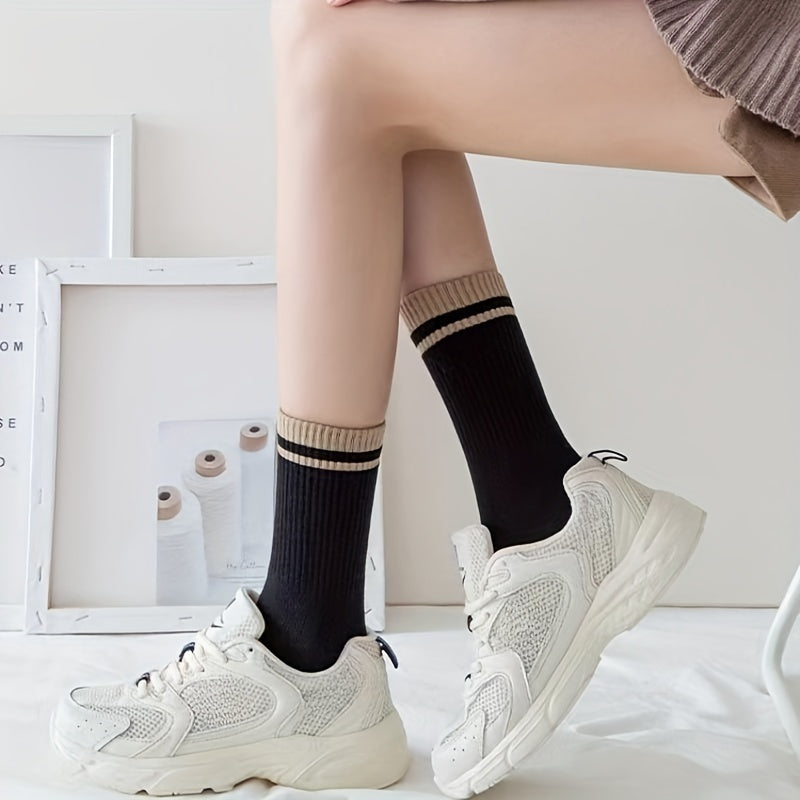 5 Pairs Striped Sports Socks Breathable Stockings Women's Hosiery