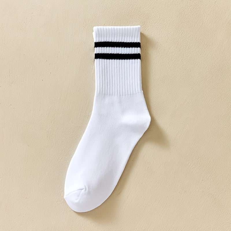 6 Pairs Women's Striped & Solid Mid Tube Socks