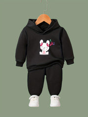 Kid's Singing Bunny Print Hoodie & Pants Set Girl's Sporty Clothes