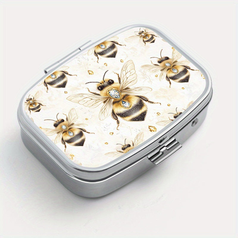 Gem Bee Printed Square Pill Box Two Compartment Portable Pill Box