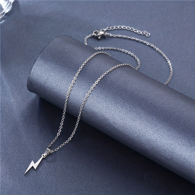 Silver Stainless Steel Lightning Pendant Men's Necklace