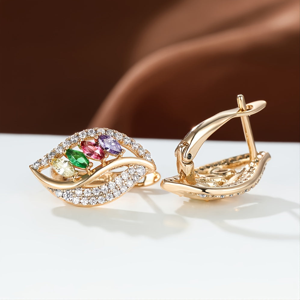 Marquise Cut Multicolor Stone Clip On Hook Earrings CZ Drop Dangle