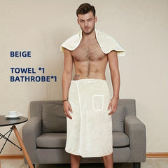 2pcs Men's Microfiber Bathrobe & Hand Towel Set Quick Drying