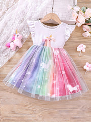 Toddler Girls Unicorn Ruffled Sleeveless Mesh Dress Kids Summer Clothes