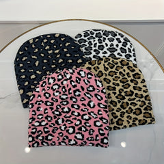Leopard Jacquard Ear Protection Sport Knit Beanie Hat